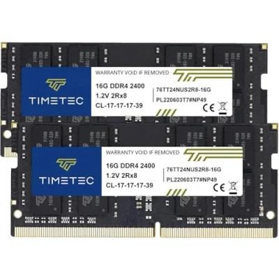 Imagen de Timetec 32GB Kit (2x16GB) DDR4 2400MHz PC4 19200 Non ECC Unbuffered 1.2V CL17 2Rx8 Dual Rank 260 Pin SODIMM Laptop Notebook PC Memoria RAM Módulo Actualización (32GB Kit(2x16GB))
