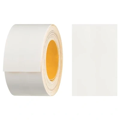 Imagen de haggiy Cinta autoadhesiva de melamina para bordes muebles, 40 mm x 5 m, sujeción segura sin necesidad planchado, cenefa, revestimiento estanterías/placas madera (blanco)