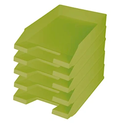 Imagen de helit H2661653 Bandeja de cartas el pentagrama verde, DIN A4 C4, 5 piezas, verde claro, compartimentos apilables plástico reciclado, certificado Ángel Azul