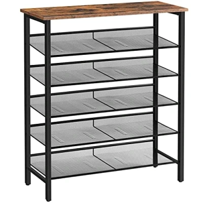 Imagen de HOOBRO Zapatero, Zapatero de 6 Niveles, Estantería para Zapatos, Estantes Malla Ajustables, Entrada, Pasillo, Dormitorio, Estructura Metálica, Marrón Rústico y Negro EBF16XJ01