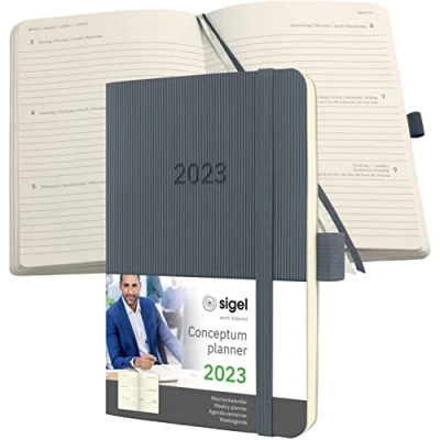 Imagen de SIGEL C2337 Agenda semanal Conceptum 2023 aprox. A6 gris oscuro softcover dos páginas = una semana 176 S.