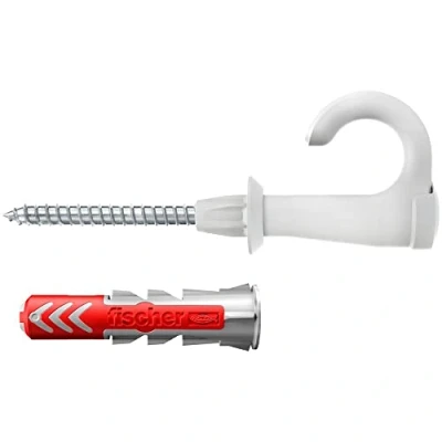 Imagen de fischer 564171 Juego de 25 tornillos redondos gancho y 8 tacos DuoPower, aglomerado con ganchos, ganchos tornillo flexibles para montaje en numerosos materiales construcción