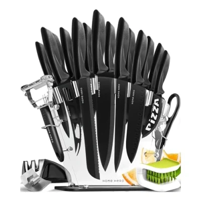 Imagen de Cuchillos de Cocina Inox Profesional (17 piezas con Soporte Negro)