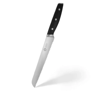 Imagen de MasterChef Cuchillo Pan Profesional, Acero Inoxidable con Alto Contenido en Carbono Cabezales y Asas de Triple Remache, Espiga Llena, Hoja Dentada, Longitud 20cm