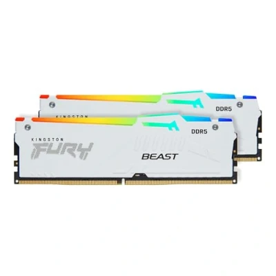 Imagen de Kingston FURY Beast Blanco RGB XMP 32GB 5200MT/s DDR5 CL40 DIMM Memoria gamer para Ordenadores de sobremesa Kit 2 KF552C40BWAK2 32