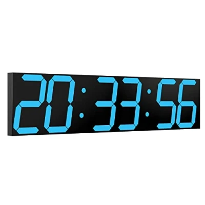 Imagen de CHKOSDA Reloj Digital LED de Gran tamaño con atenuador automático, Temporizador Cuenta Regresiva Control Remoto, 27 Pulgadas Ancho, 6 dígitos, Fecha y Temperatura (Azul Hielo)