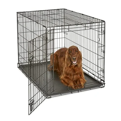 Imagen de New World modelo B42 Jaula para perros recién óptimizada, con una sola puerta, bandeja a prueba de fugas, patas protectoras y nuevas características patentadas, longitud 106,68 cm