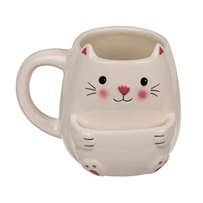 Imagen de Out of the blue Taza de café con compartimento para galletas, diseño gato, transparente