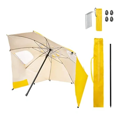 Imagen de Amiaire Sombrilla de playa 180 cm diámetro 3 Posiciones Protección UV, antiviento y transpirable aluminio Incluye Bolsa viaje (Amarillo).