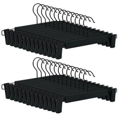 Imagen de Tekenewbse 20 Perchas para Pantalones, Pinzas Faldas de Falda Que Ahorran Espacio con Ganchos Giratorios 360 , Clips Ajustables Colgar Pantalones Cortos Camisas Bufanda (Negro)