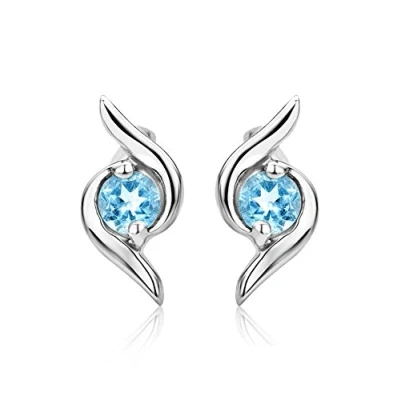 Imagen de Miore pendientes presion en oro blanco 9 kt 375 con topacio sky blue azul