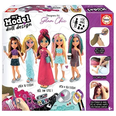 Imagen de Educa My Model Doll Design Glam Chic, Muñeca articulada para Crear más de 150 increíbles Looks Distintos, Péinala, Corta la Tela y vístela con Las numerosas Telas, Multicolored, 18367