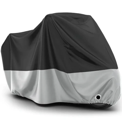 Imagen de Favoto Funda de Moto Exterior Impermeable Cubierta Motocicleta XL Oxford Anti Polvo Protección UV con Orificio para Candado Hebilla a Prueba Viento 220x105x125cm Negro Plata