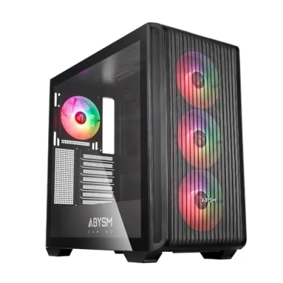 Imagen de ABYSM Gaming Caja PC Gamer Danube KAMP BX300 Black ATX con Cristal Templado y Rejilla Frontal, Cuatro Ventiladores ARGB 120 mm 3 Puertos USB