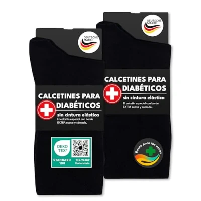 Imagen de sockenkauf24 6 Pares de Calcetines Diabéticos con Cintura Confort sin Elástico &amp; Costuras Hombre Mujer 97% Algodón (35 38 Negro)