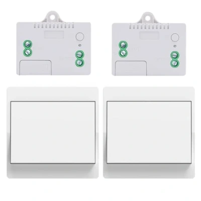 Imagen de Cerhot Kit de receptor interruptor inalámbrico con mando a distancia RF433, luz pared LED para interiores y exteriores, sin pilas WiFi (UE 1 marcha, 2 V2 A)