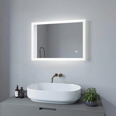 Imagen de AQUABATOS® Espejo de baño 70 x 50 cm, con iluminación, luz LED táctil, sin vaho, Blanco frío, 6400 K, Regulable, calefacción Espejo, antivaho