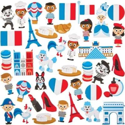 Imagen de Baker Ross FN032 Pegatinas francesas Pack de 150, para manualidades y tarjetas infantiles