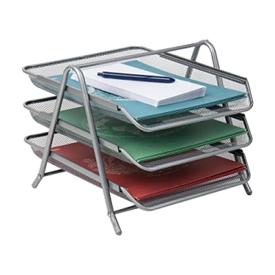 Imagen de Mind Reader Organizador de escritorio con 3 bandejas deslizantes para cartas, documentos, correo, archivos, papel