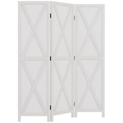 Imagen de HOMCOM Biombo de 3 Paneles Separador Ambientes Plegable 136,5x170 cm Divisor Habitación Madera para Salón Oficina Dormitorio Blanco