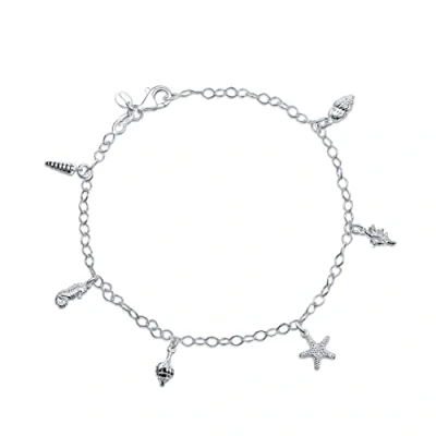 Imagen de Amberta Tobillera con Colgantes para Mujer en Plata de Ley 925: Pulsera Motivos Marineros