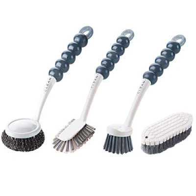 Imagen de GIPTIME 4 Cepillo Limpieza Hogar Incluye 2 para Fregar Platos, 1 Bola de Acero ollas, Bendable Corner Brush, cerdas Fibra con Mango