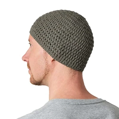 Imagen de CHARM Sombrero Hombre Kufi Gorro de Punto Crochet Algodón para Oración Verano Hecho A Mano Gris Antracita L