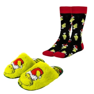 Imagen de The Grinch Zapatillas de Estar por Casa Mujer Hombre, Pantuflas y Calcetines Regalo para Adultos, Talla EU 42/43 Rojo