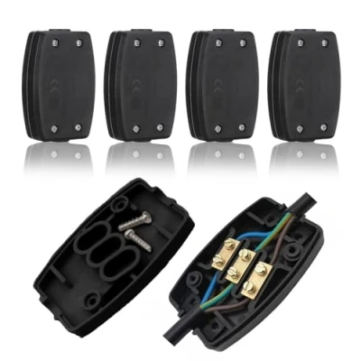 Imagen de 4 conectores eléctricos, caja de conexiones eléctrica 3 terminales, conector cable cableado superficie 13A 250V, para iluminación exterior, hogar (negro)