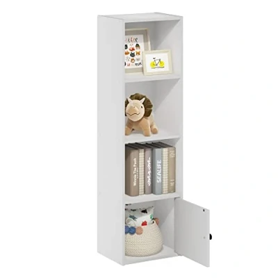 Imagen de Furinno Luder Biblioteca de 4 Niveles con 1 Puerta Almacenamiento, Blanco