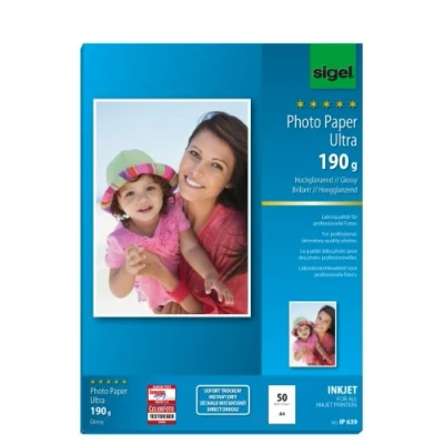 Imagen de SIGEL IP639 Papel fotográfico profesional para impresoras InkJet, tamaño A4 (21 x 29,7 cm), alto brillo, 190 g, 50 hojas