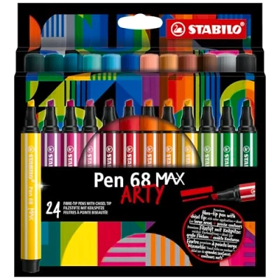Imagen de Rotulador premium punta biselada (1 + 5 mm) STABILO Pen 68 MAX Estuche ARTY con 24 colores