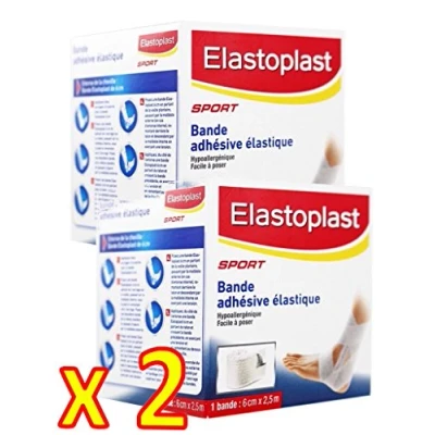 Imagen de Elastoplast SPORT Cinta adhesiva elástica de material flexible Lote 2 bandas 6 cm x 2,5 m (6/2)