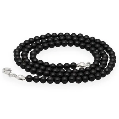 Imagen de Lebensquelle Plus Turmalina negra (Schörl) Cadena de piedras preciosas + cierre plata 925 bolas 4 mm diámetro mosquetón 45 cm largo Cadena, Acero inoxidable,