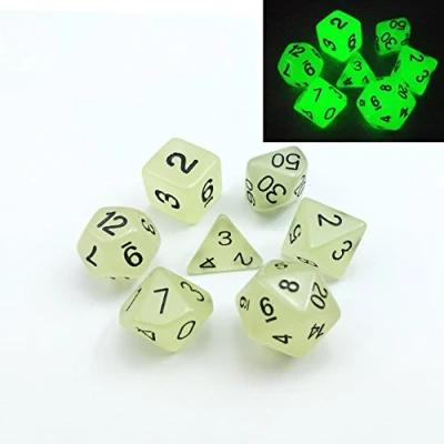 Imagen de Juego de 7 dados poliédricos que brillan en la oscuridad (7 troqueles el juego) D4, D6, D8, D10, D%, D12 y D20 (aguamarina)