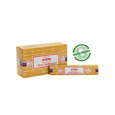 Imagen de Satya 156 unidades de incienso 180 g (12 cajas 15 cada una) Sai Baba Nag Champa, fragancia mirra