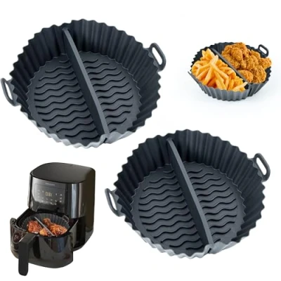 Imagen de mongtsamz Moldes Silicona Freidora de Aire, 2 Piezas Molde Air Fryer Reutilizable Bandeja Aire para Microondas Horno, Negro