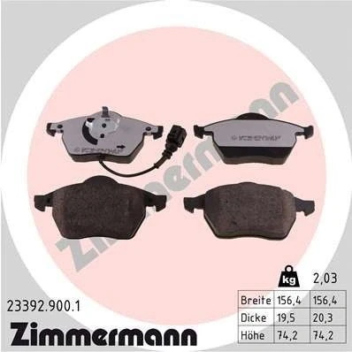 Imagen de ZIMMERMANN 23392.900.1 Juego de pastillas freno con contacto avisador desgaste Foto correspondiente a la entrega SEAT: Ibiza 3, Leon I Hatchback