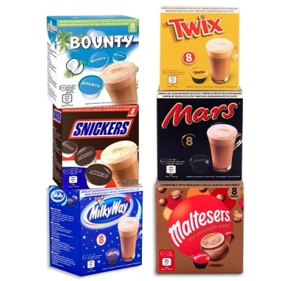 Imagen de Marzo Bebidas de Chocolate Caliente Dolce Gusto Compatible 48 Cápsulas Marzo, Twix, Milkyway, Snickers, Bounty &amp; Malteser