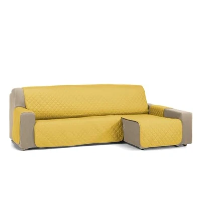 Imagen de S &amp; T Funda Sofa Chaise Longue 200 Mostaza Long Reversible Brazo Derecho/Izquierdo Acolchada Cubre Sofá 100% Poliéster Fabricado en España