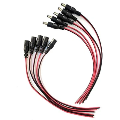 Imagen de Liwinting 5 Pares de Cables Flexibles alimentación CC, Enchufe Macho y Hembra 18 AWG, Cable Flexible CC 5,5 x 2,1 mm, para cámara Seguridad CCTV