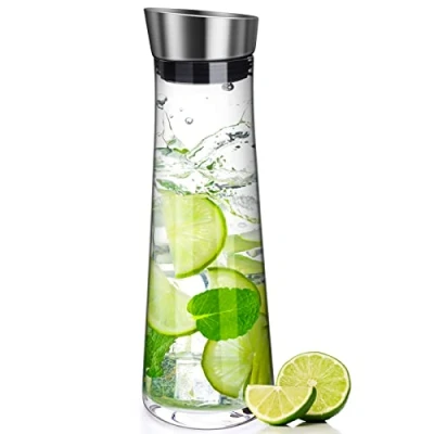 Imagen de Fabaoday Jarra de agua Vidrio,1000ml Botella cristal con Tapa,Botella para Jugo Caliente/frío,té,Leche y café