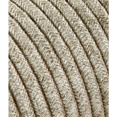 Imagen de Cable eléctrico redondo revestido de tela color hilo crudo lona beige 10 metros 2 x 0,75 para lámparas, lámparas techo, mesa, diseño fabricado en Italia.
