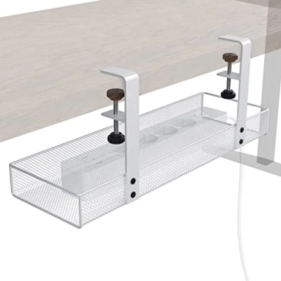 Imagen de KabelDirekt Sujeta Cables para Escritorio con Pinza Mantener el Orden en Lugar de Trabajo Montaje sin Herramientas 4 direcciones (M, Blanco, diseño Malla) KD Essentials