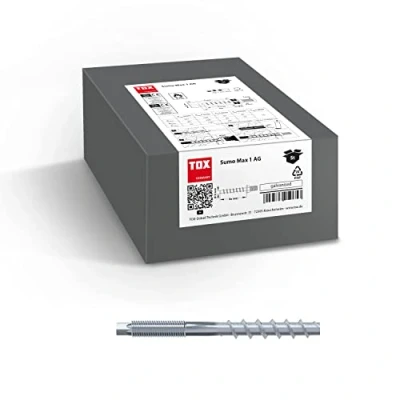 Imagen de TOX Tornillo de anclaje Sumo Max 1 AG A4 8x105 mm, con rosca conexión M8, acero inoxidable para diferentes profundidades instalación, homologado por las autoridades, 50 piezas, 041171541