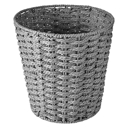 Imagen de Papelera redonda de estilo cesta mimbre para dormitorio, baño, oficinas o hogar (gris)