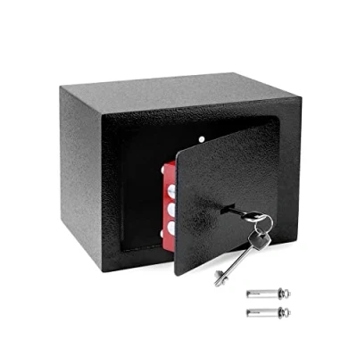 Imagen de QWORK® Caja Seguridad 23 x 17 cm Cerradura de Triple Paletón Construcción Robusta Acero para Efectivo/Joyas/Teléfono/Objetos Valor