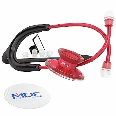 Imagen de MDF® Acoustica® Deluxe Estetoscopio ligero de doble cabeza Garantía por vida &amp; Programa piezas gratuitas Rojo/Negro (MDF747XP R11) Visita la Store MDF Instruments