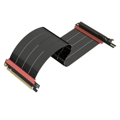 Imagen de LINKUP AVA5 Cable Elevador PCIE 5.0 Preparado Futuro para Soporte Vertical GPU Gen 5 x16 128GB/s Velocidad Compatible con 4.0 &amp; WRX80/WRX90E Ángulo Izquierdo Negro 30cm