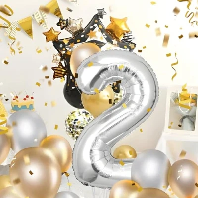 Imagen de Globos de Cumpleãnos 2 Plata,101 CM Globo Numeros Gigantes Grandes Decoracion,Globo Numero 2,Globos Niño Niña Adultos,Vuelan con Helio